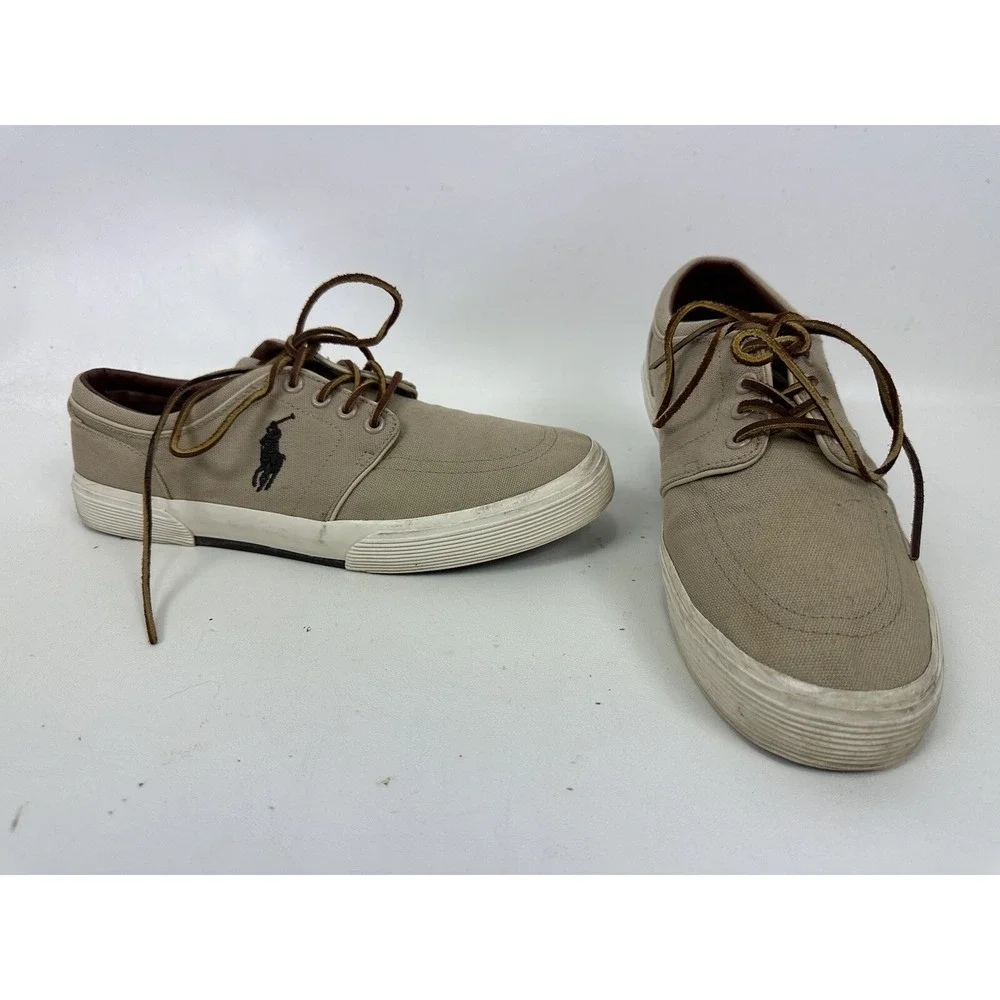 Polo Ralph Lauren‎ Faxon Low Top Canvas Shoes Sneaker Tan Mens Size 9.5 D